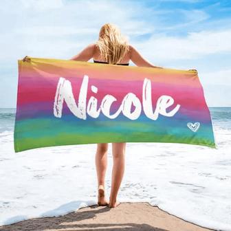 Multi-Color Tie Dye Personalized Beach Towels Name Pool Beach Gift | Newhawaiianshirts UK