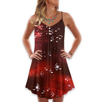 Music Musical Notes And Blurry Lights On Dark Red - V-Neck Sleeveless Cami Dress | Newhawaiianshirts AU