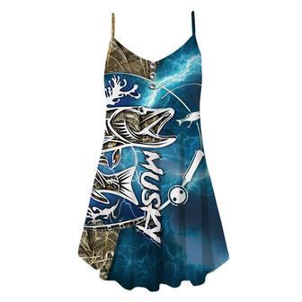 Musky Fishing Gift for Fishing Lovers Blue Trout Fish Spaghetti Strap Summer Dress | Newhawaiianshirts UK