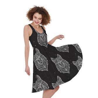 Native Tribal Wolf Pattern Print Sleeveless Knee Length Dress | Newhawaiianshirts