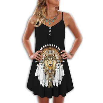 Native Wolf And Black Peaceful Vibes - Summer Dress | Newhawaiianshirts CA