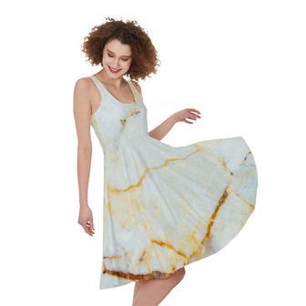 Natural Gold Marble Print Sleeveless Knee Length Dress | Newhawaiianshirts UK