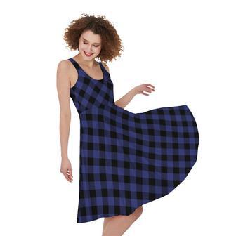 Navy And Black Buffalo Plaid Print Sleeveless Knee Length Dress | Newhawaiianshirts CA