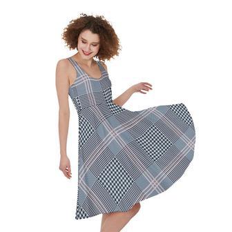 Navy And White Glen Plaid Print Sleeveless Knee Length Dress | Newhawaiianshirts AU