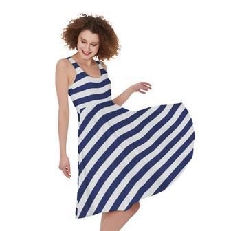 Navy And White Striped Pattern Print Sleeveless Knee Length Dress | Newhawaiianshirts DE