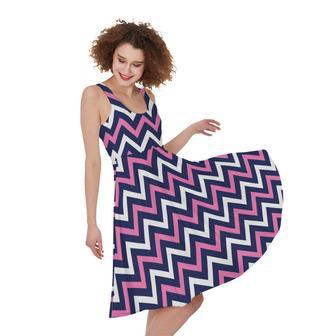 Navy Pink And White Chevron Print Sleeveless Knee Length Dress | Newhawaiianshirts AU