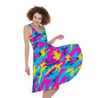 Neon Camouflage Print Sleeveless Knee Length Dress | Newhawaiianshirts