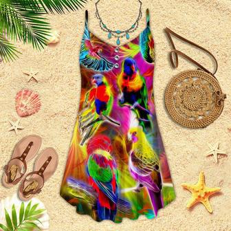 Neon Colorful Parrot Spaghetti Strap Summer Dress | Newhawaiianshirts DE