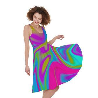 Neon Psychedelic Trippy Print Sleeveless Knee Length Dress | Newhawaiianshirts UK