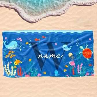 Ocean Print Custom Name Personalized Kids Beach Towels Unique Design | Newhawaiianshirts UK