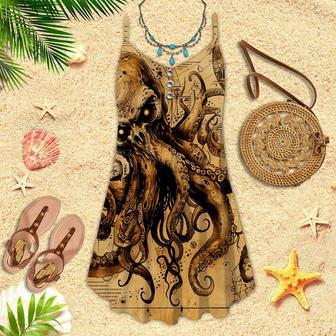 Octopus Brown Spaghetti Strap Summer Dress | Newhawaiianshirts AU