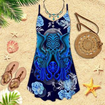 Octopus Navy Blue Spaghetti Strap Summer Dress | Newhawaiianshirts DE