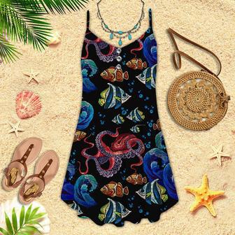 Octopus Sea Wave Tropical Fishes Spaghetti Strap Summer Dress | Newhawaiianshirts CA