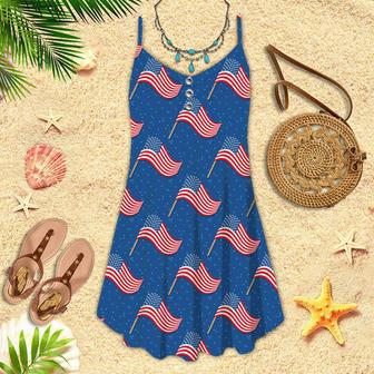 Of July Blue American Flags Spaghetti Strap Summer Dress | Newhawaiianshirts UK