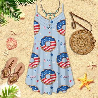 Of July Blue And Red Donuts Spaghetti Strap Summer Dress | Newhawaiianshirts CA