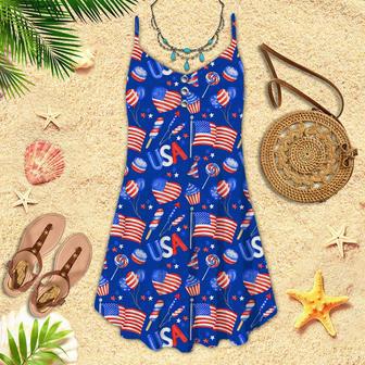 Of July Patriotic American Flags Spaghetti Strap Summer Dress | Newhawaiianshirts AU