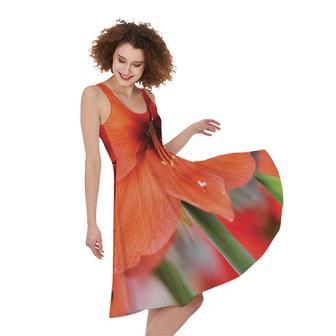 Orange Amaryllis Print Sleeveless Knee Length Dress | Newhawaiianshirts UK