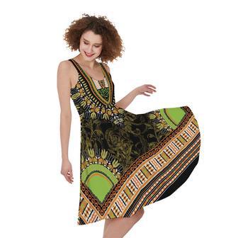 Orange And Black African Dashiki Print Sleeveless Knee Length Dress | Newhawaiianshirts UK