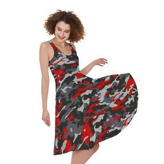 Orange Black And Grey Camouflage Print Sleeveless Knee Length Dress | Newhawaiianshirts UK