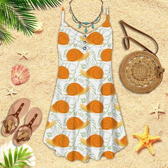 Orange Snails With Monstera Leaves Spaghetti Strap Summer Dress | Newhawaiianshirts