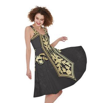 Ornamental Golden Cross Print Sleeveless Knee Length Dress | Newhawaiianshirts