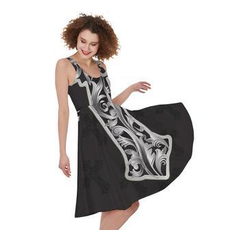 Ornamental Silver Cross Print Sleeveless Knee Length Dress | Newhawaiianshirts UK