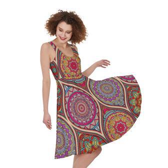 Oval Bohemian Mandala Patchwork Print Sleeveless Knee Length Dress | Newhawaiianshirts