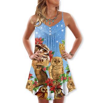 Owl Family Retro Merry Christmas - V-Neck Sleeveless Cami Dress | Newhawaiianshirts DE