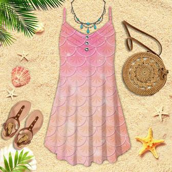 Pale Pink And Yellow Mermaid Scales Spaghetti Strap Summer Dress | Newhawaiianshirts UK