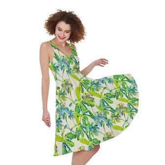 Palm Tree Banana Pattern Print Sleeveless Knee Length Dress | Newhawaiianshirts DE