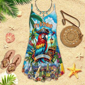 Parrot It's 5 O'Clock Somewhere Beer Party On The Beach Blue Spaghetti Strap Summer Dress | Newhawaiianshirts AU