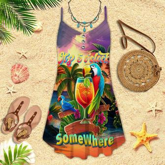 Parrot It's Five O'clock Somewhere Cocktail Tropical Spaghetti Strap Summer Dress | Newhawaiianshirts