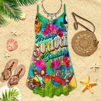 Parrots It's Five O'clock Somewhere Margarita Cocktails Tropical Spaghetti Strap Summer Dress | Newhawaiianshirts UK