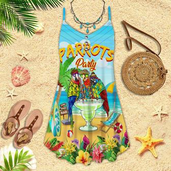 Parrots Party Drink Cocktail Tropical Spaghetti Strap Summer Dress | Newhawaiianshirts UK