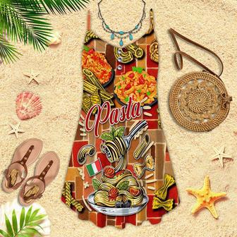 Pasta Gift for Pasta Lovers, Food Lovers Colorful Tomatoes Pasta Spaghetti Strap Summer Dress | Newhawaiianshirts