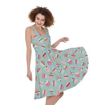 Pastel Cupcake Pattern Print Sleeveless Knee Length Dress | Newhawaiianshirts UK