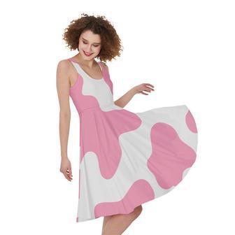 Pastel Pink And White Cow Print Sleeveless Knee Length Dress | Newhawaiianshirts CA