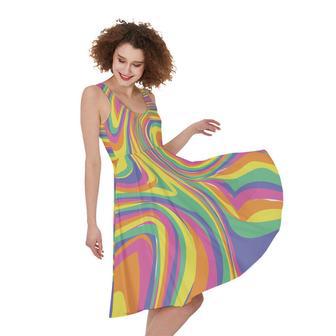 Pastel Rave Print Sleeveless Knee Length Dress | Newhawaiianshirts CA