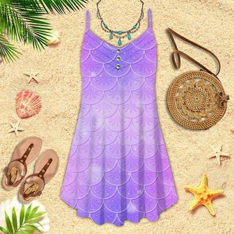 Pastel Violet Mermaid Scale Spaghetti Strap Summer Dress | Newhawaiianshirts CA