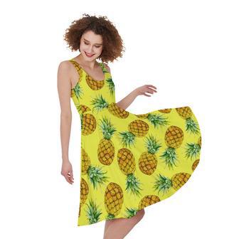 Pastel Yellow Pineapple Pattern Print Sleeveless Knee Length Dress | Newhawaiianshirts CA