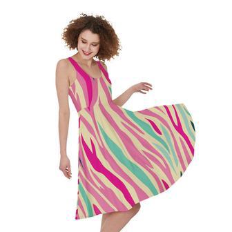 Pastel Zebra Pattern Print Sleeveless Knee Length Dress | Newhawaiianshirts UK