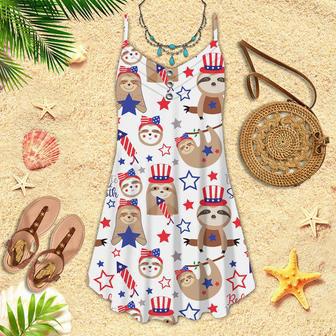 Patriotic Sloth Bears For Independence Day Of July Spaghetti Strap Summer Dress | Newhawaiianshirts CA