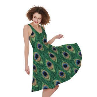 Peacock Tail Pattern Print Sleeveless Knee Length Dress | Newhawaiianshirts DE