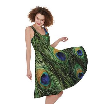 Peacock Tail Print Sleeveless Knee Length Dress | Newhawaiianshirts