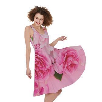 Peony And Rose Print Sleeveless Knee Length Dress | Newhawaiianshirts