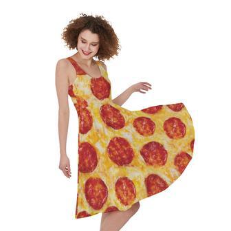 Pepperoni Pizza Print Sleeveless Knee Length Dress | Newhawaiianshirts DE