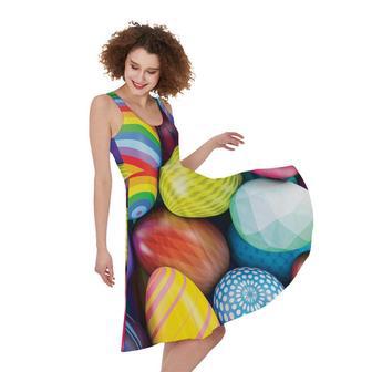 Pile Of Colorful Easter Eggs Print Sleeveless Knee Length Dress | Newhawaiianshirts UK