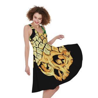 Pineapple Skull Print Sleeveless Knee Length Dress | Newhawaiianshirts AU