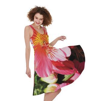 Pink Alstroemeria Print Sleeveless Knee Length Dress | Newhawaiianshirts AU