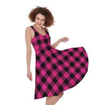 Pink And Black Buffalo Plaid Print Sleeveless Knee Length Dress | Newhawaiianshirts